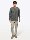 AO Long Sleeve Henley Curve-Hem Tee | Castor Grey Signature-Fit PYCA ProÂ®